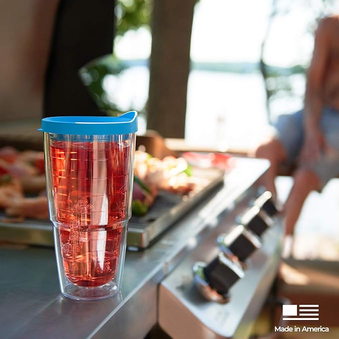 Tervis Clear & Colorful Tabletop Made in USA Double Walled Insulated Tumbler Travel Cup Keeps Drinks Cold & Hot, 24oz, Clear