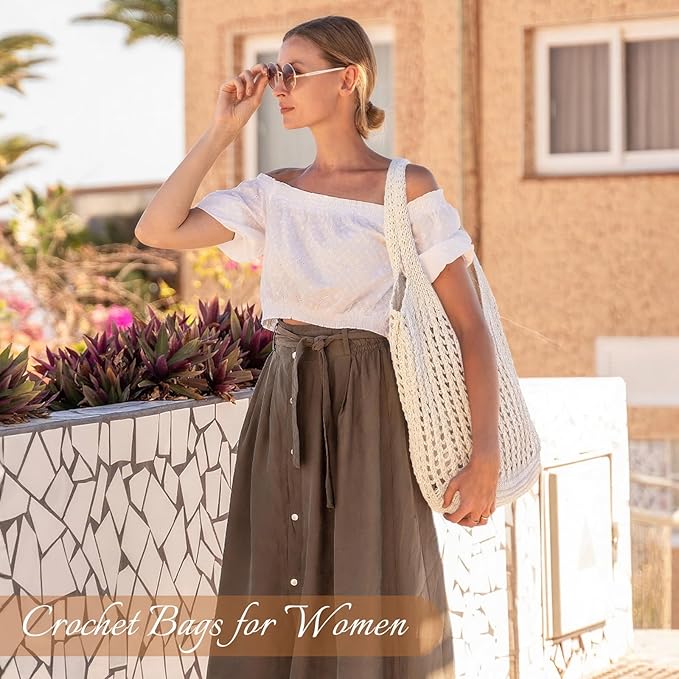 Tavaleu Crochet Tote Beach Bags for Women, Mesh Beach Tote Knit Bag, Summer Vacation Aesthetic Boho Hobo Shoulder Bag