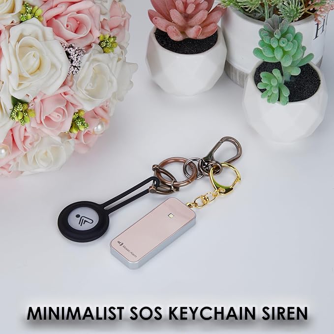 Ultrathin Personal Alarm Rainproof Ultra-Lightweight (0.8 oz) Bulky-Free Keychain Siren for Women, Students Safety. SOS Emergency 130db Hiking Alert Strobe Light. Replaceable Battery. Rose Gold