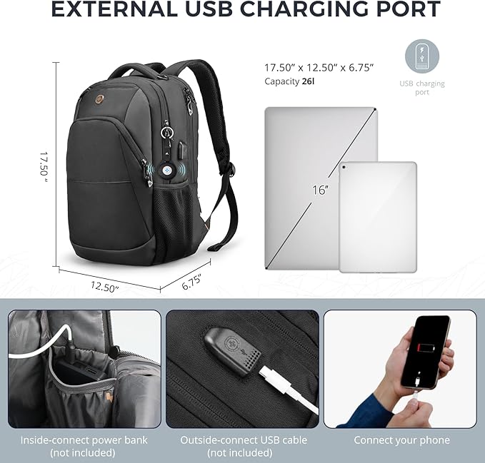 Swissdigital Design Adult Laptop Backpack, College Laptops Backpack with USB Charging Port for Men Fits 16 Inch Notebook with Finder Keychain, Bluetooth Tracker, Item Locator for Keys,SD16709508F-01