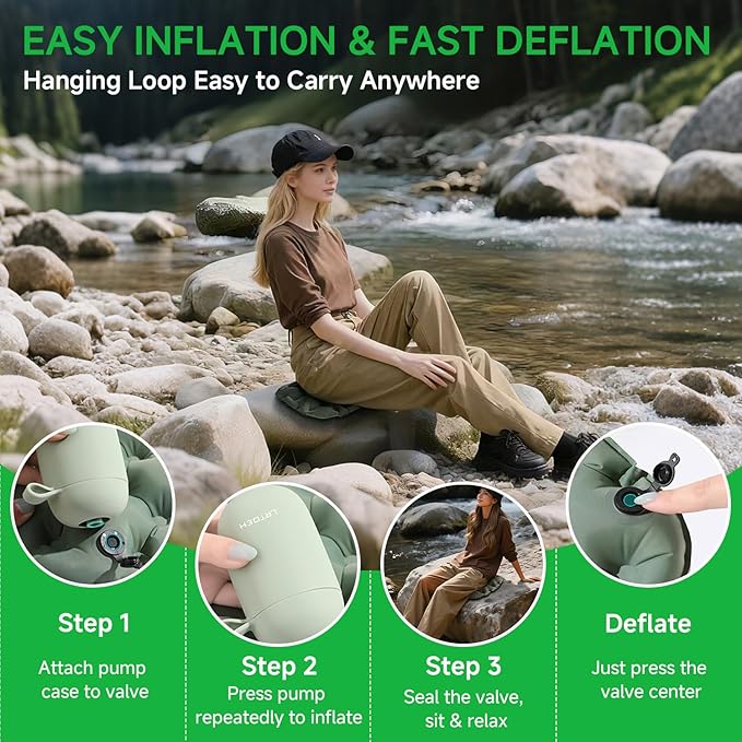 Inflatable Seat Cushion, Lightweight Portable Air Cushion with Pump, Airplane Seat Pad for Flights Pressure Relief, Waterproof Chair Pad, Stadium Cushions for Travel, Camping, Hiking(Green)