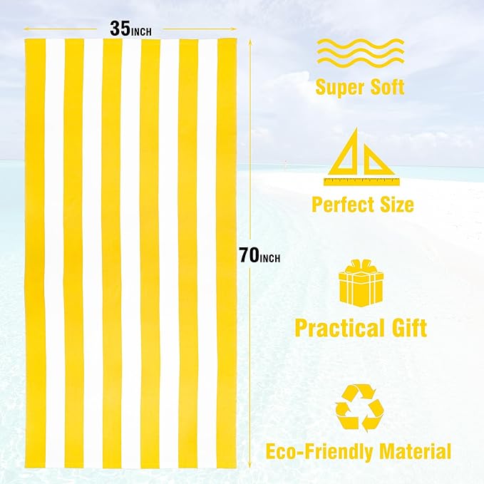 HENBAY Large Oversized Beach Towel - 35 x 70 Inch Microfiber Pool Towel, Yellow Striped Quick Dry Cabana Swim Towel