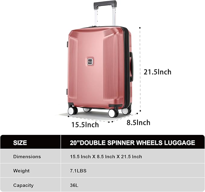 Luggage Sets 2 Piece, 20/28 Inch Lightweight Expandable PC Hardside Durable Suitcases with Spinner Wheels & TSA Lock, Pink