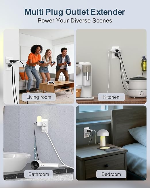 BEONDON 4-Pack Wall Outlet Extender, Small Multi Plug Wall Outlet, 3 Way Angled Outlet Splitter, Cruise Ship Essentials, 3 Prong Grounded Outlet Expander for House, Hotel, Dorm, Hostel