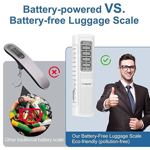 Battery-Free Digital Luggage Scale, 110lbs/50kg Portable Handheld Hanging Scale for Luggages, Suitcases, Backpacks & Bags, Easy Weighing for Travel, No Need Batteries (White)