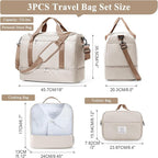 Travel Duffel Bag for Women, Carry-on Overnight Weekender Bags with Wet Pocket & Toiletry Bag, For Spirit Airlines 18x14x8 Personal Item Bag,Small,3 Pcs Set