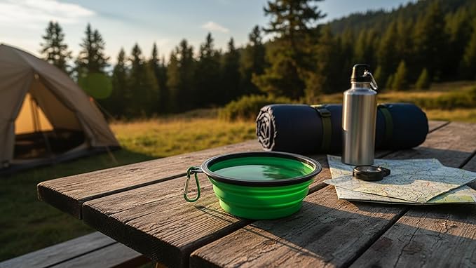 Silicone Foldable Pet Food Water Feeder, Collapsible Travel Bowl for Dog and Cat, Outdoor Portable (Green)