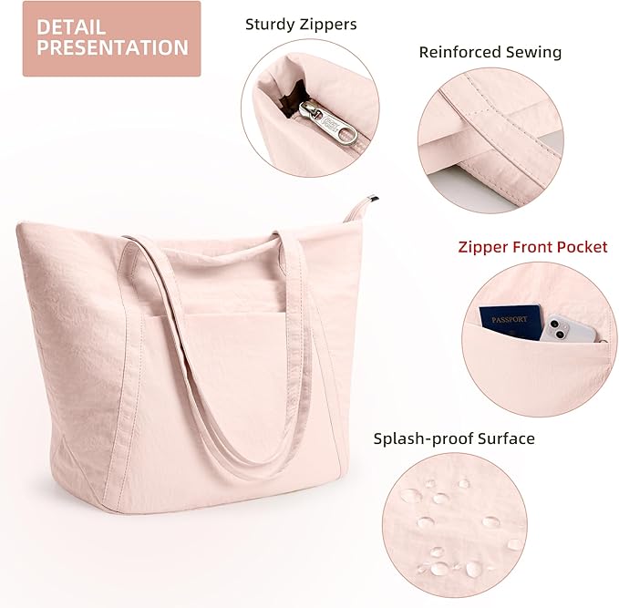 WLLWOO Large Gym Tote Bag for Women Sport Yoga, 24L Travel Beach Bag Lightweight Zipper Shoulder Handbag for Daily Work