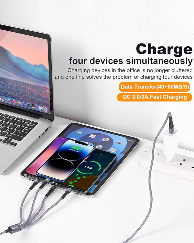 SIQIWO Multi USB C Cable Fast Charging, [4FT/2 Pack] QC 3.0(3A) USB C Splitter Cable, 4 in 1 Charger Cord with 4 Type C Ports, for iPhone 17/16/15 Series, iPad Air/Pro, Samsung Galaxy S25, Pixel, PS5