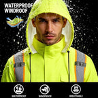 High Vis Reflective Safety Rain Jacket for Men, Class 3 Hi Vis Rain Gear for Construction Workers (Yellow,S/M)