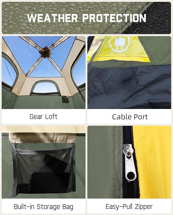 FanttikOutdoor Camping Tent 4/6/8/10 Person Instant Cabin Tent Setup in 60 Seconds with Rainfly & Windproof Portable with Carry Bag for Family Camping & Hiking, Upgraded Ventilation, Navy Blue