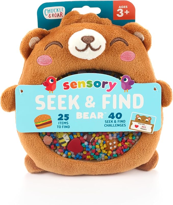 Chuckle & Roar Sensory Seek & Find Scavenger Hunt Bear – Plush Travel Toy with Hidden Objects, 40 No-Reading Challenge Cards, Sensory Activity for Focus & Calm, Toddler Gift Ages 3+