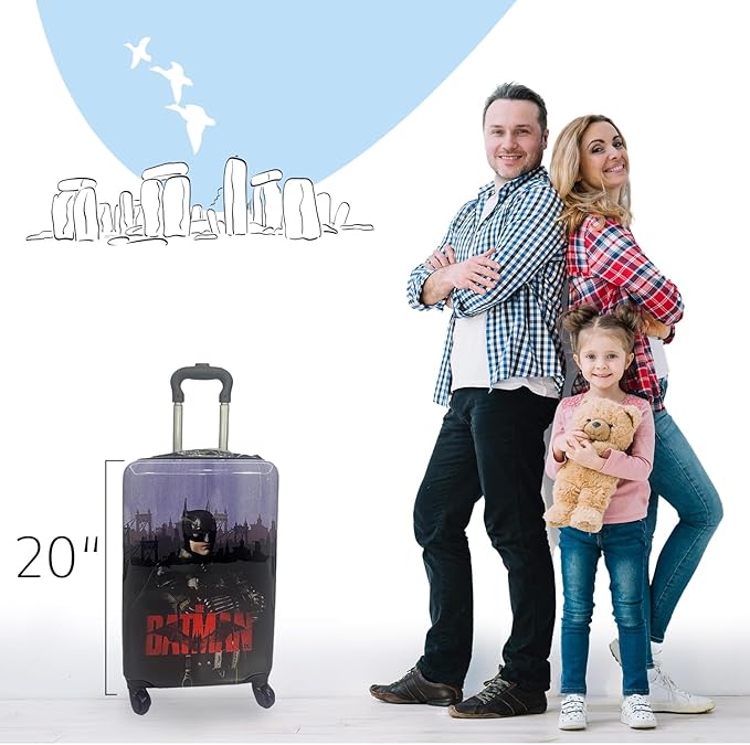 Fast Forward Batman Black Luggage 20 Inches Hard-Sided Tween Spinner Carry-On Travel Trolley Rolling Suitcase for Kids