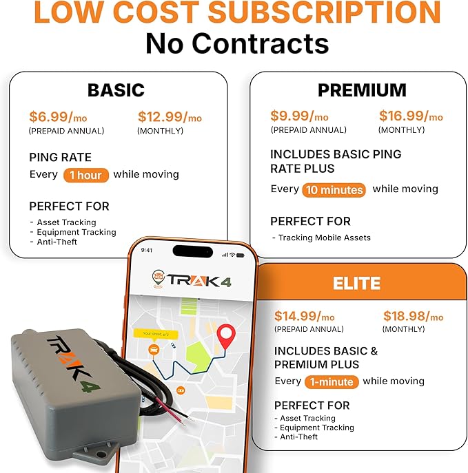 Trak-4 12v Hardwired GPS Tracker. Durable, Reliable Track Trailers, Equipment, Vehicles, Assets. Long Battery Life, Waterproof, Worldwide. Low-Cost Subscription Required.