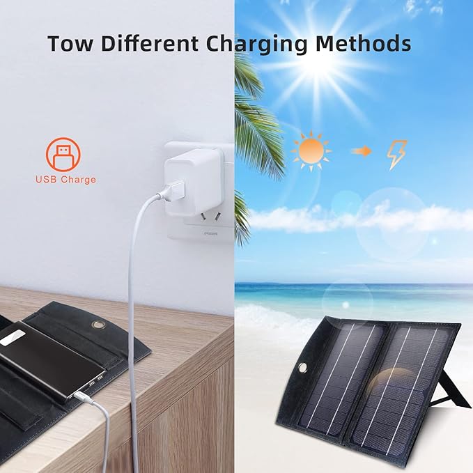 Solar Charger 10000mAh Solar Power Bank for Outdoor Camping, Blank Phone Charger for Emergency, Equipped with Dual 5V / 2.1A USB Outputs & Flashlight, IPX4 Waterproof, Shockproof for Outdoor Feature