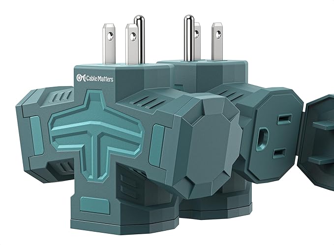 [ETL Listed] Cable Matters 2-Pack 3 Way Outdoor Plug Splitter 15A 1875W (Indoor/Outdoor Multi Plug Outlet, 3 Way Outlet Adapter) in Green
