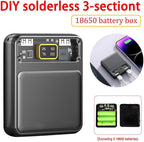 MOUDOAUER Charging Bank Solder Free Kit, Plastic Power Bank Box DIY Charging Case Power Display Free Welding Case for 3X 18650 Battery Parts