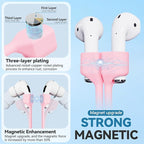 Mooyavia 2 Pack Ultra Strong Magnetic Anti-Lost Straps for AirPods, Soft Silicone Sports Lanyard Neck Rope Cord Compatiblewith AirPods 4/3/2/1, AirPod Pro 2/1- Pink+Purple