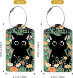 2Pack Luggage Tags for Suitcases, Cute Unique Pu Leather Cruise Luggage Tag with Privacy Cover ID Label Address Card and Metal Ring Suitable for Women Men Kids Travel Bag Orange Flowers and Cats