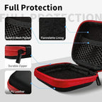 Square Earbud Case Portable EVA Carrying Case Storage Bag Tech Pouch Cell Phone Accessories Organizer with Carabiner for Earphone, Earbud, Earpieces, SD Memory Card, Camera Chips, Red