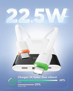 VEGER Portable Charger, Ultra Slim 22.5W Fast Charging with Built in Cable, Flight-Safe 10000mAh USB C Power Bank Battery Pack, Travel Essential Phone Powerbank for iPhone 17 16 Samsung S25 Google etc