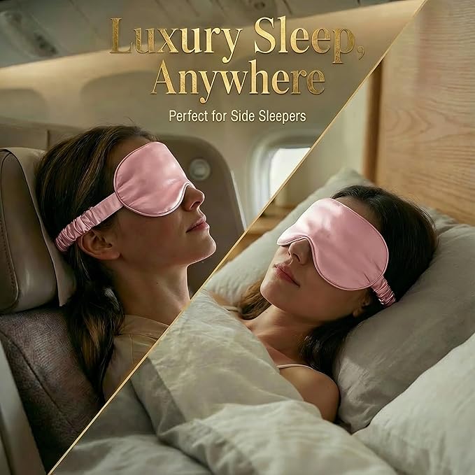 MATASSE 100% Mulberry Silk Sleep Mask 22 Momme Grade 6A - 3D Contoured Eye Mask for Sleeping, 14mm Deep Eye Cups, Total Blackout Blindfold for Women Men, Adjustable Strap, Side Sleeper (Pink)