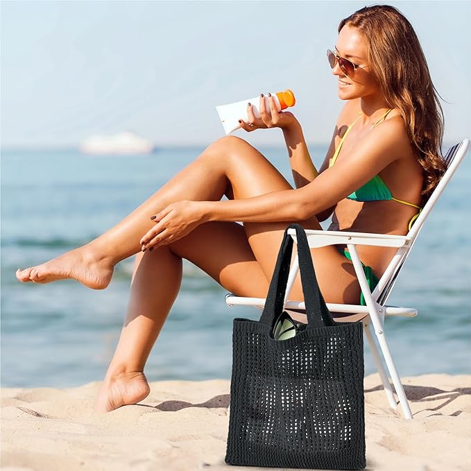 WantGor Crochet Bags, Beach Mesh Tote Bag Womens Shoulder Shopping Handbag Casual Travel Totes Bag Foldable Hobo Bags