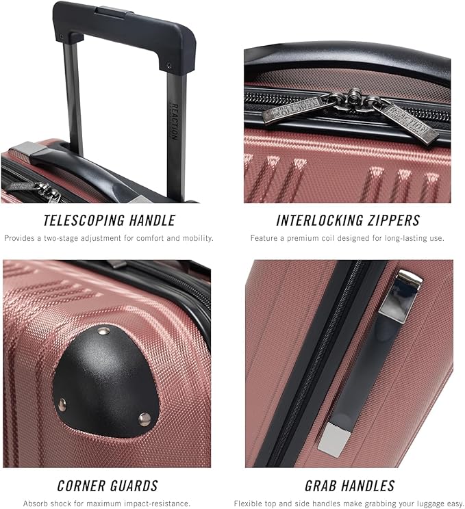 Kenneth Cole REACTION Out of Bounds Lightweight Hardshell 4-Wheel Spinner Luggage, Rose Gold, 24-Inch Checked