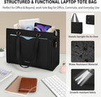 RAINSMORE Laptop Bag for Women 15.6 Inch Work Tote Bag with Detachable Strap & Bow Professional Laptop Tote with Cup Holder