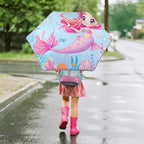 Kids Folding Umbrella Auto Open/Close Umbrellas for Rain Round Corner Safe Design UV Resistant Automatic Children Travel Umbrellas Reinforced Canopy 360° Reflective Strip Lightweight for Girls & Boys