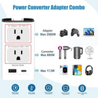 Mapambo Upgraded 2000W 220V to 110V Voltage Converters US to Europe Power Converter for Europe Combo with 1 USB A and 1 USB C International Travel Adapter for Hair Dryer