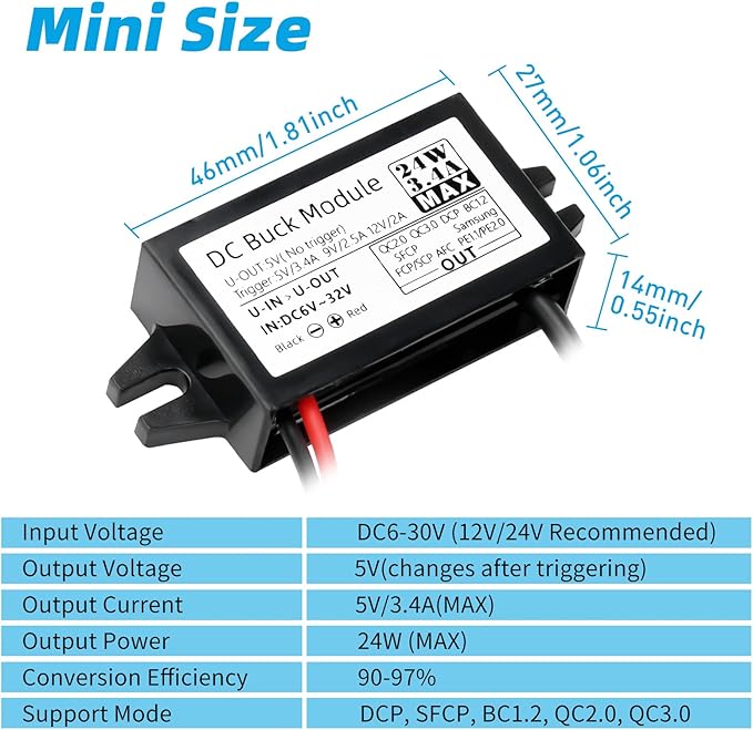 4-Pcs DC 12V/24V to 5V USB C Step Down Converter,Aideepen 3A 24W Type-C Output Charging Module Waterproof Buck Module Power Adapter