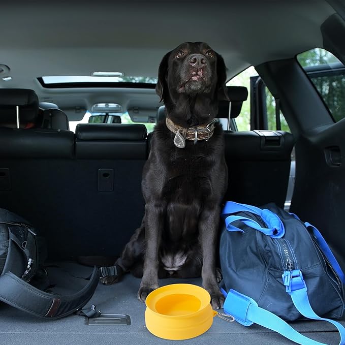 SLSON Spill Proof Dog Water Bowl for Cars,Collapsible No Splash Dog Travel Bowls Integrated Molding Portable Pet Bowl for Road Trip Truck,RV,SUV,Boat Accessories (Yellow)