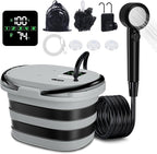 Spopal Portable Integrated Camping Shower with 20L Bucket, Temperature Measurement & Fruit Washing Mode, LED Digital Display, IPX8 Waterproof, 13000mAh Battery for Hiking, Travel, Car, Pet