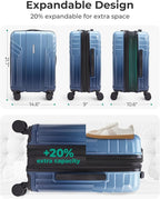 BAGSMART Expandable Carry On Luggage 22x14x9 Airline Approved, 20 Inch Travel Luggage with Spinner Wheels, Lightweight Hard Shell Suitcase Carry on Gradient blue