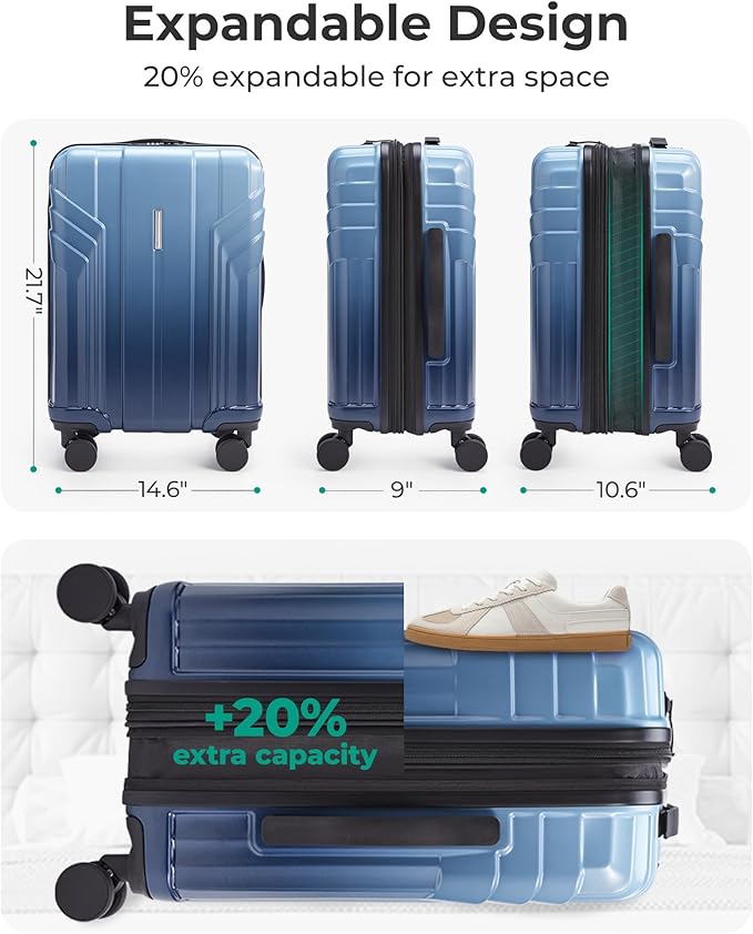 BAGSMART Expandable Carry On Luggage 22x14x9 Airline Approved, 20 Inch Travel Luggage with Spinner Wheels, Lightweight Hard Shell Suitcase Carry on Gradient blue