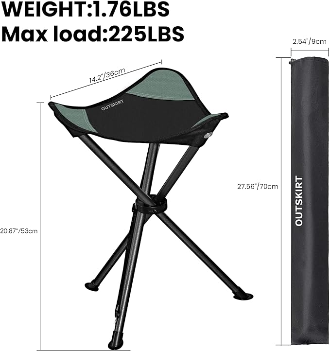 OUTSKIRT Camping Folding Tripod Stools Portable Camping Stools 2 Pack Extra Tall for Adults High Lightweight Camping Stool, Tripod Chairs for Fishing Hiking Backpacking