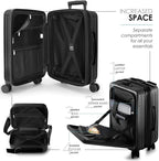 22 Inch Carry On Luggage 22x14x9 Airline Approved, Carry On Suitcase with Wheels, Hard-shell Carry-on Luggage, Durable Luggage Carry On, Jet Black Small Suitcase with Cosmetic Carry On Bag