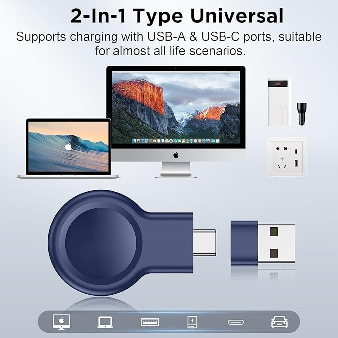 2025 Upgrade for Apple Watch Charger,Magnetic Portable iWatch Charger USB C&USB A Fast Wireless Charging Travel Battery Charger for iWatch Ultra2/Ultra/SE2/SE Series 10/9/8/7/6/5/4/3/2/1