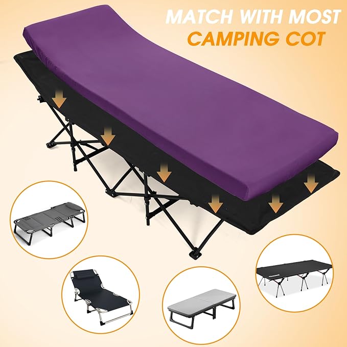CYMULA Camping Cot Mattress 2in Memory Foam Sleeping Pad,Soft Warm Non-Slip Camping Mattress Topper with Retaining for Adults,Portable Roll up Pad for Travel（only Mattress）