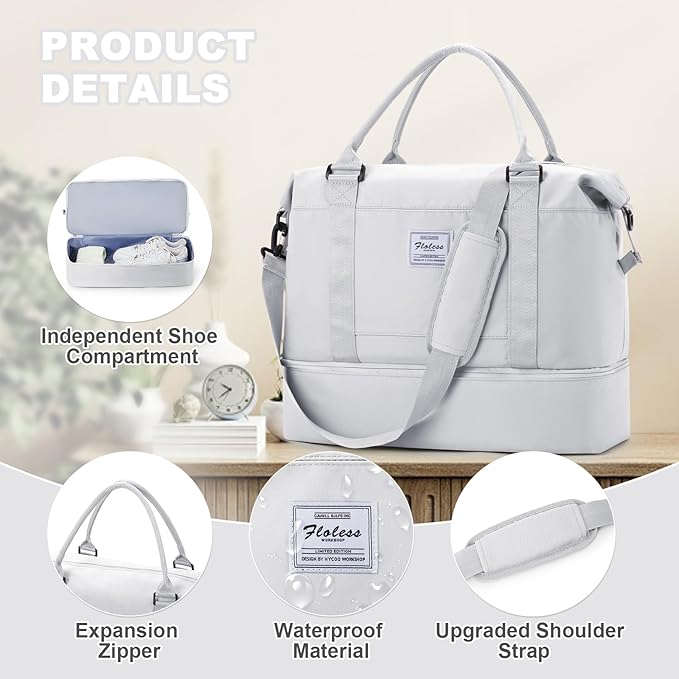 Travel Duffel Bag, Sports Tote Gym Bag, Shoulder Weekender Overnight Bag for Women