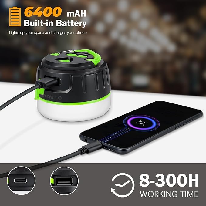 Yonktoo Rechargeable LED Camping Lantern 1000LM, 300H Runtime, 6400mAh, IPX5 Waterproof Tent Light for Camping, Hiking, Power Outages, Home, Emergency Use - Wireless Remote Edition,Green