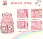 PRLINJSK Girls Backpack，Cute School Backpack for Girls Kids Teens，Kawaii Bookbag for Primary Elementary，Pink