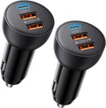 USB C Car Charger, 2 Pack 70W 3-Port PD/QC Fast Charging Cigarette Lighter USB Charger Car Phone Adapter Accessories for iPhone 17/Air/16/15/14/13/12 Pro Max, iPad, Pixel, Galaxy S25/S24/S23, Android