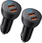 USB C Car Charger, 2 Pack 70W 3-Port PD/QC Fast Charging Cigarette Lighter USB Charger Car Phone Adapter Accessories for iPhone 17/Air/16/15/14/13/12 Pro Max, iPad, Pixel, Galaxy S25/S24/S23, Android