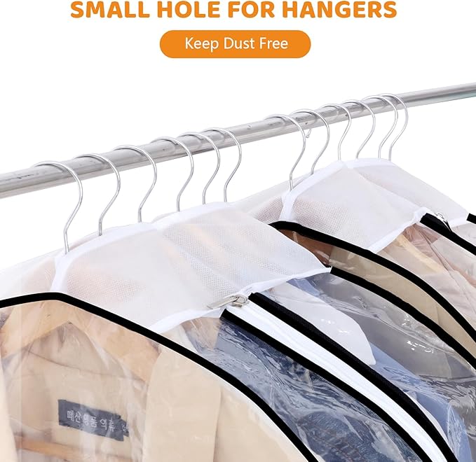 Dntorx 4 Pack Full Clear Garment Bags with Side Zipper, 50" Clothes Covers with 10" Gusset, Transparent Hanging Suit & Coat Covers for Closet Storage, Jackets, Dresses, Windbreakers