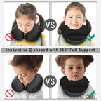 BUYUE Kids Travel Pillows for Airplane, Memory Foam 360° Head Support Sleeping Essentials for Long Flight, Skin-Friendly Soft Neck Pillow for Traveling in Car Seat, (Small, Black Grey, 40-90 lbs)