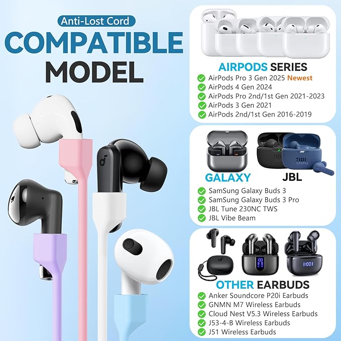 Mooyavia 1 Pack Ultra Strong Magnetic AirPod Straps, Soft Silicone Anti-Lost Neck Lanyard Compatible with AirPods Pro 3rd 2025, AirPod 4th, AirPod Pro 2nd/1st, Air Pod 3rd, Air Pod 2nd/1st-Purple