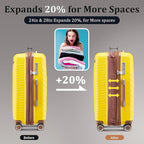 4 Piece Luggage Set, Hardside Expandable Lightweight Suitcase with 360° Mute Spinner Wheels Luggage Sets, TSA Lock, 14/20/24/28 Inch Travel Luggage for Men, Women and Girls (Yellow)