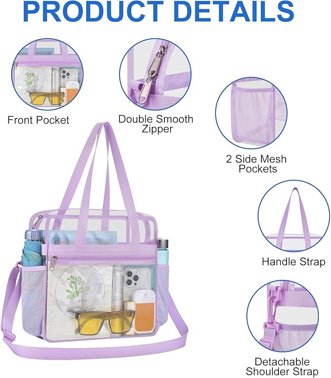 USPECLARE Clear Bag for Stadium Events,Transparent Bag for Work Sports Games Concerts Travel Gym